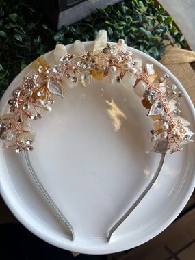 Crystal Crown Headband – Rose Gold Wire Wrapped Quartz, Pearl & Rhinestone Tiara